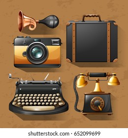 Camera and other items in vintage style illustration