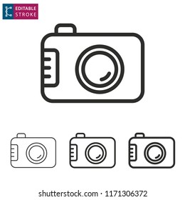 Camera outline icon on white background. Editable stroke. Vector illustration.