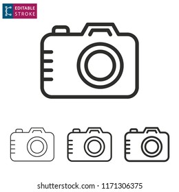 Camera outline icon on white background. Editable stroke. Vector illustration.