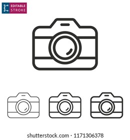 Camera outline icon on white background. Editable stroke. Vector illustration.