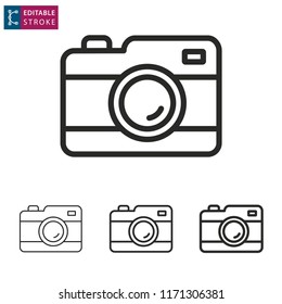Camera outline icon on white background. Editable stroke. Vector illustration.
