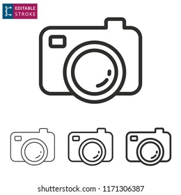 Camera outline icon on white background. Editable stroke. Vector illustration.