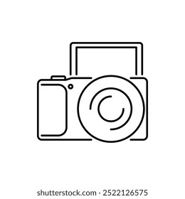 Kamerakontursymbol auf weißem Hintergrund. Bearbeitbarer Strich. Vektorgrafik.