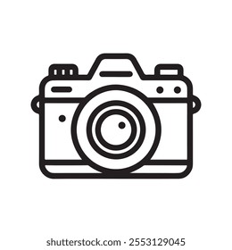 Camera outline icon on white background. Camera outline vector icon. Illustration isolated for graphic and web design.