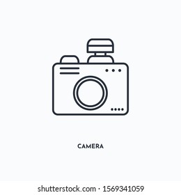 camera outline icon. Simple linear element illustration. Isolated line camera icon on white background. Thin stroke sign can be used for web, mobile and UI.