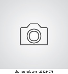 camera outline thin symbol, dark on white background, logo editable, creative template 