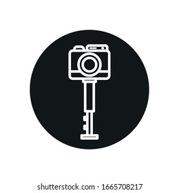camera over tripod line block style icon design, photography technology equipment digital photo focus and electronic theme Vector illustration