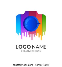 camera paint logo, camera and paint, combination logo with 3d colorful style