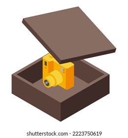 Camera parcel delivery icon isometric vector. Food driver. Online deliver