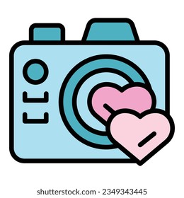 Camera party icon outline vector. Wedding event. Ceremony marriage color flat