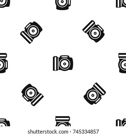 Camera pattern repeat seamless in black color for any design. Vector geometric illustration