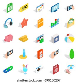 Camera phone icons set. Isometric set of 25 camera phone vector icons for web isolated on white background