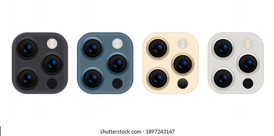 Camera Phone Lens Mobile 3d Vector Icon. Smart Phone Camera Lens Back Concept