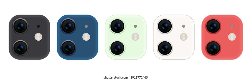 Camera phone lens mobile 3d vector icon. Smart phone camera lenses back concept