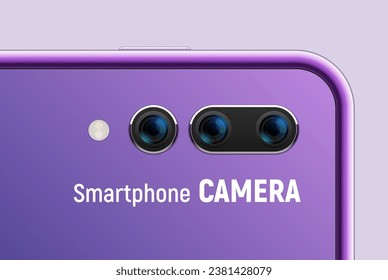 Camera phone lens mobile 3d vector icon. Smart phone camera lense back concept