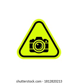 Camera or photo allowed with yellow triangle sign.good for icon sticker message. flat design with yellow and black color