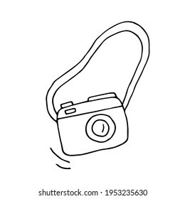 Camera. Photo. Doodle. Vector. Hand-drawn illustration. Silhouette. Black and white outline. Coloring.