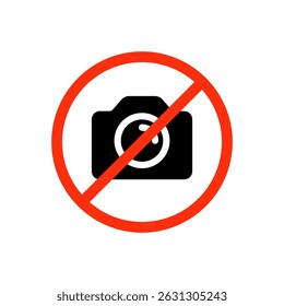 Sinal de proibição de foto da câmera. Símbolo de ícone proibido restrito de vetor de câmera fotográfica