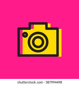 Camera. Photo camera icon flat vector on red background