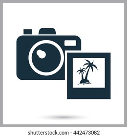 Camera and photo icon on the background