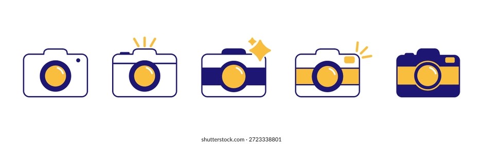 Conjunto de Ícones de Fotos da Câmera, Símbolos de Contorno e Vetor com Lente, Obturador e Abertura, Ilustração de Fotografia Digital para Web e Aplicativo, Plano de Fundo Transparente