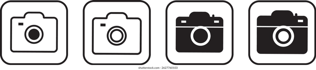 símbolo de la foto de la cámara. Símbolo del Vector de la zona prohibida de la cámara, cámara de la foto en el símbolo plano del estilo. Ícono editable del Vector de la Fotografía de la boda.
