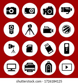 Camera and photo icons. Photography equipment and camera objective and video