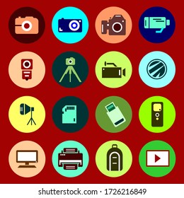 Camera and photo icons. Photography equipment and camera objective and video