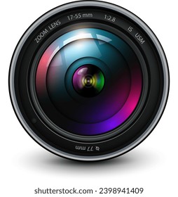 Camera photo lens, 3d icon realistic vector illustration.