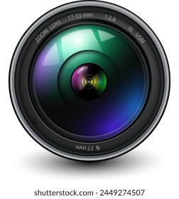 Camera photo lens, 3d icon realistic vector illustration.