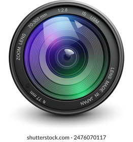 Camera photo lens, 3d icon realistic vector illustration.