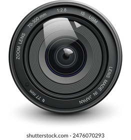 Camera photo lens, 3d icon realistic vector illustration.