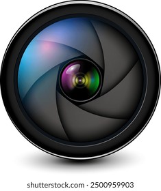 Camera photo lens, 3d icon realistic vector illustration.