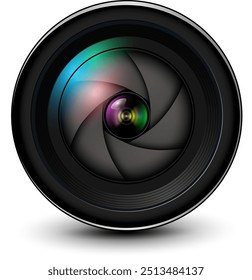 Camera photo lens, 3d icon realistic vector illustration.