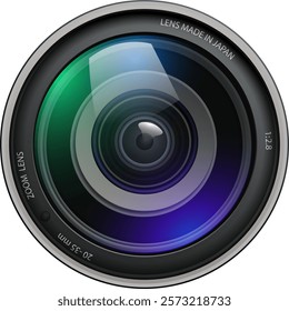 Camera photo lens, 3d icon realistic vector illustration.