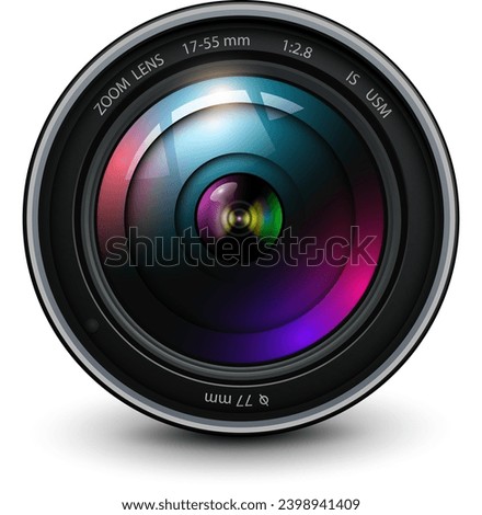 Camera photo lens, 3d icon realistic vector illustration.