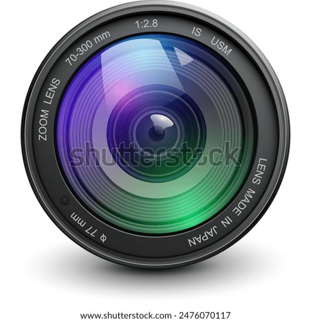 Camera photo lens, 3d icon realistic vector illustration.