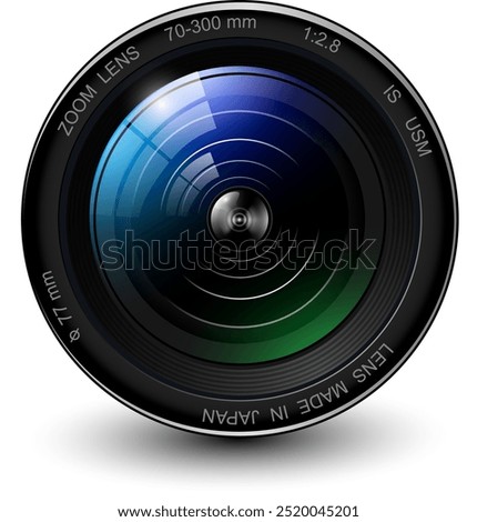 Camera photo lens, 3d icon realistic vector illustration.