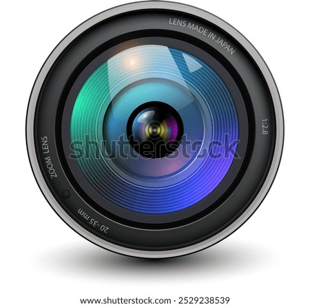 Camera photo lens, 3d icon realistic vector illustration.