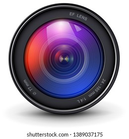 Camera photo lens 3D realistic icon, vector illustration.