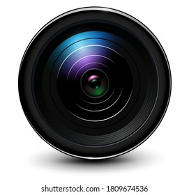 Camera Photo Lens 3D Realistic Icon, Vector Illustration.