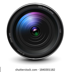 Camera photo lens 3D realistic icon, vector illustration.