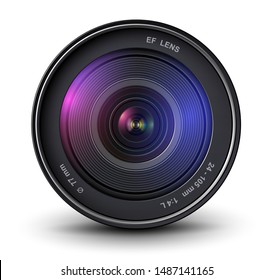 Camera photo lens, 3D vector icon.
