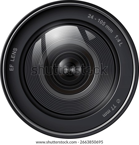 Camera photo lens isolated, front view, realistic 3D vector icon.