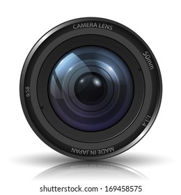 Camera photo lens - isolated on white background. Photo-realistic vector.