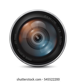 Camera photo lens on a white background. Vector illustration.