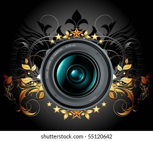 camera photo lens with ornate background