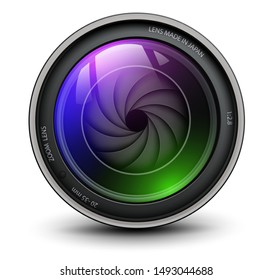 Camera photo lens with shutter inside, vector illustration.