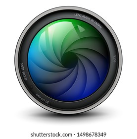 Camera photo lens with shutter inside, vector illustration.