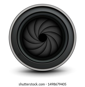 Camera photo lens with shutter inside, vector illustration.